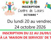 Accueil de Loisirs de 3 à 14 ans du 20 au 24 octobre 2025 (Inscription du 22 septembre au 26 septembre 2025 à la 'Maison de Services' de Thélus)