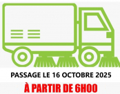 ⚠️ Passage Balayeuse le jeudi 16 octobre 2025 à partir de 06h00 (🚫 Merci de ne pas stationner sur la route ou sur le trottoir)