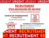 RECRUTEMENT D'UN PERSONNEL DE SERVICE en restauration scolaire et entretien des locaux