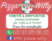 Pizza Willy devant le monument aux morts, sur la place de l'église, tous les vendredi  de 18h à 21h30