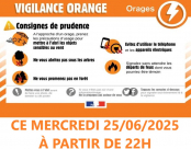 ⚠️ URGENT ! MÉTÉO FRANCE place le département en vigilance ORANGE Orages le mercredi 25 juin à 22h